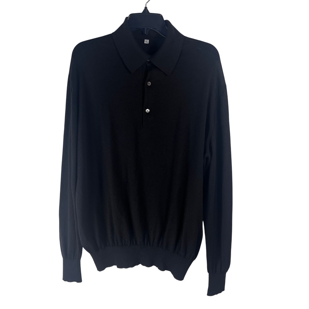 Unbranded Polo Sweater Men Cashmere Silk Knit XL Black Italy Quiet Luxury Soft